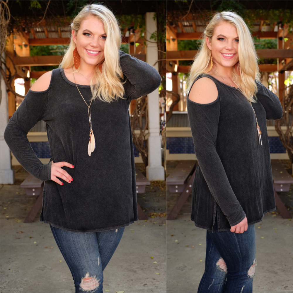 PLUS Vintage Wash Cold Shoulder Lace Tunic